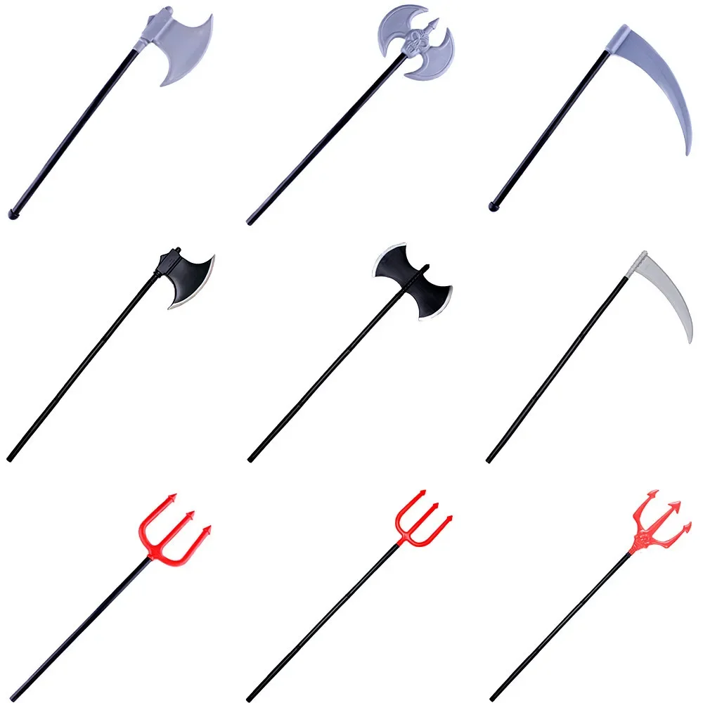 12Pcs  Weapons Props Plastic Double Sided Axe Red Fork  Devil Props Trick Joke  for Party Supplies Costume
