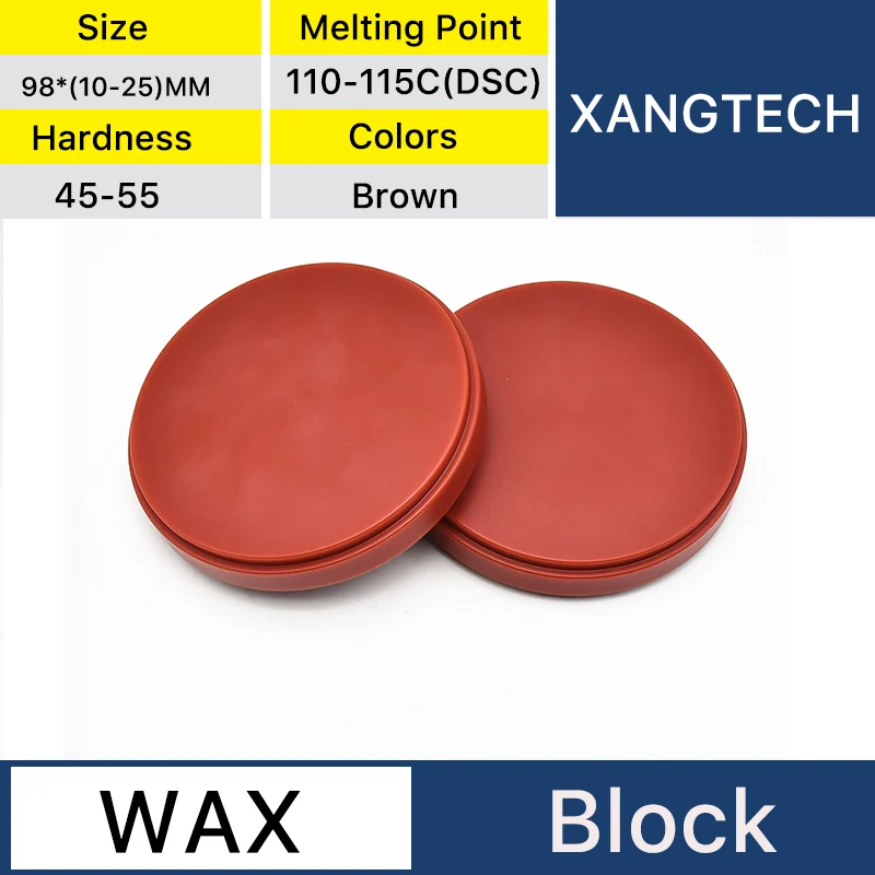 Xangtech-2ピース/箱ワックスブロック,カービングブラウンワックス98x (10-25)mm,歯科技工所用