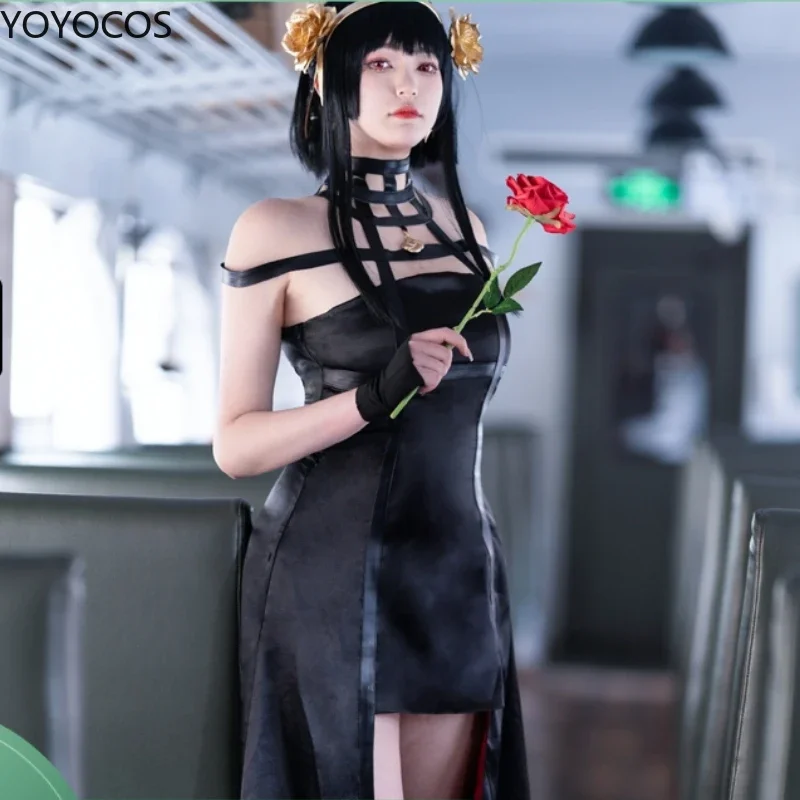 

YOYOCOS Yor Forger Cosplay Costumes SPY×FAMILY Cosplay Anime Halloween Women Girls Gift Black Dress