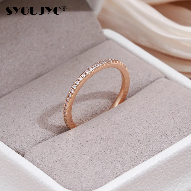 SYOUJYO New Natural Zircon Single Row Micro-wax Inlay Ring 585 Rose Gold Color Women Wedding Party Trendy Fine Jewelry