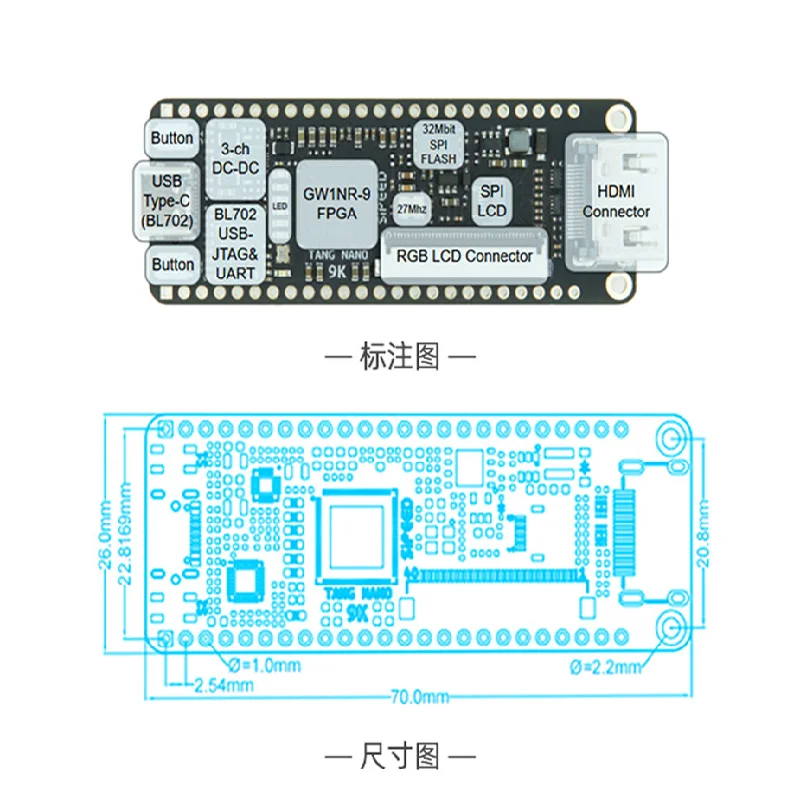 НОВАЯ оригинальная макетная плата Sipeed Tang Nano 9K FPGA High Cloud GW1NR-9 RISC-V RV HDMI с экраном