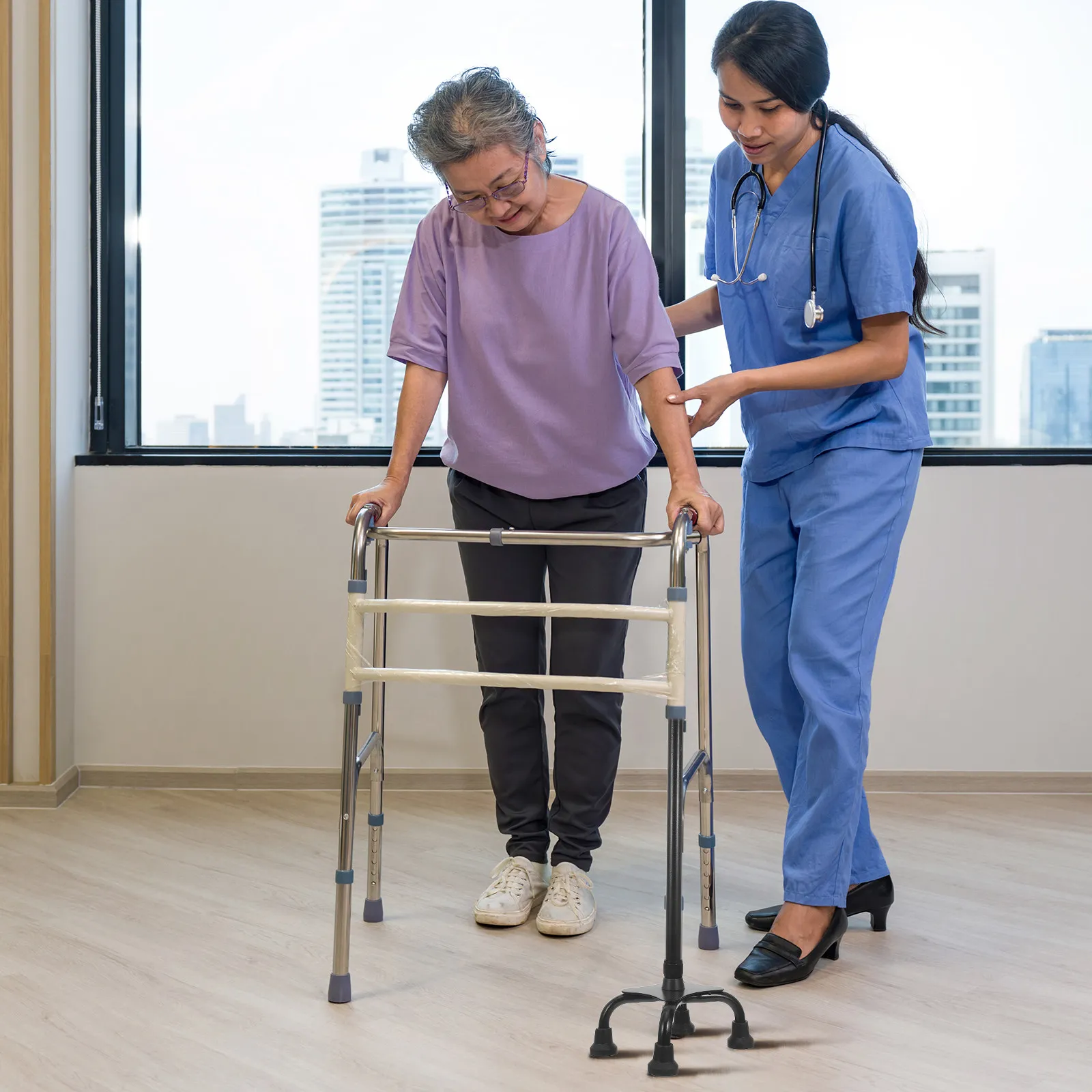 Elderly Quad Cane Tip Replacement Non Slip Four Point Base Walking Stick Crutch Foot Pads for Stable Support Mobility Aid Cane