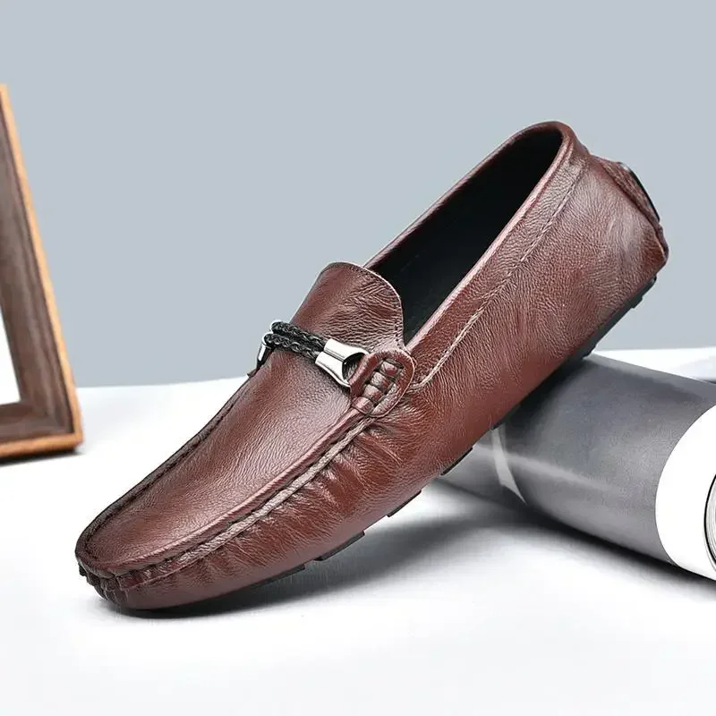 European Station 2024 Summer New Moccasins Men's Genuine Leather Breathable Trendy Loafers