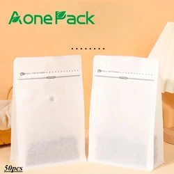 50pcs Transparent Translucent Biodegradable White Cotton Paper Rice Paper Flat Bottom Coffee Packaging Bag With Valve
