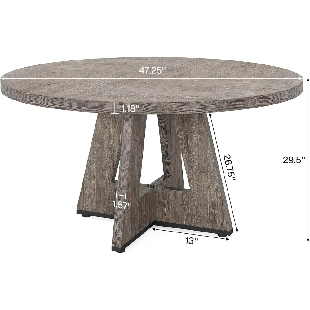 47-Inch Round Conference Table for 4-6 People, Wooden Meeting Room Table with Thicken Tabletop and Wood Base (Grey)