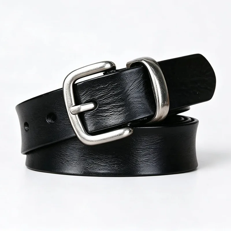 2.8CM Wide Genuine Leather Belt for Women, Pin Buckle, Top-grain Cowhide, Simple Fashion Versatile Waist Belt for Jeans
