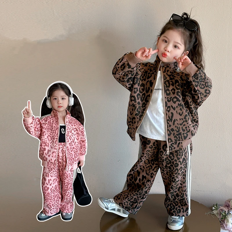

New Autumn Baby Leopard Costume Suit for Girl Toddler Jacket And Pants Clothing Set Kids Luxury Clothes Children Tracksuit 2-11Y
