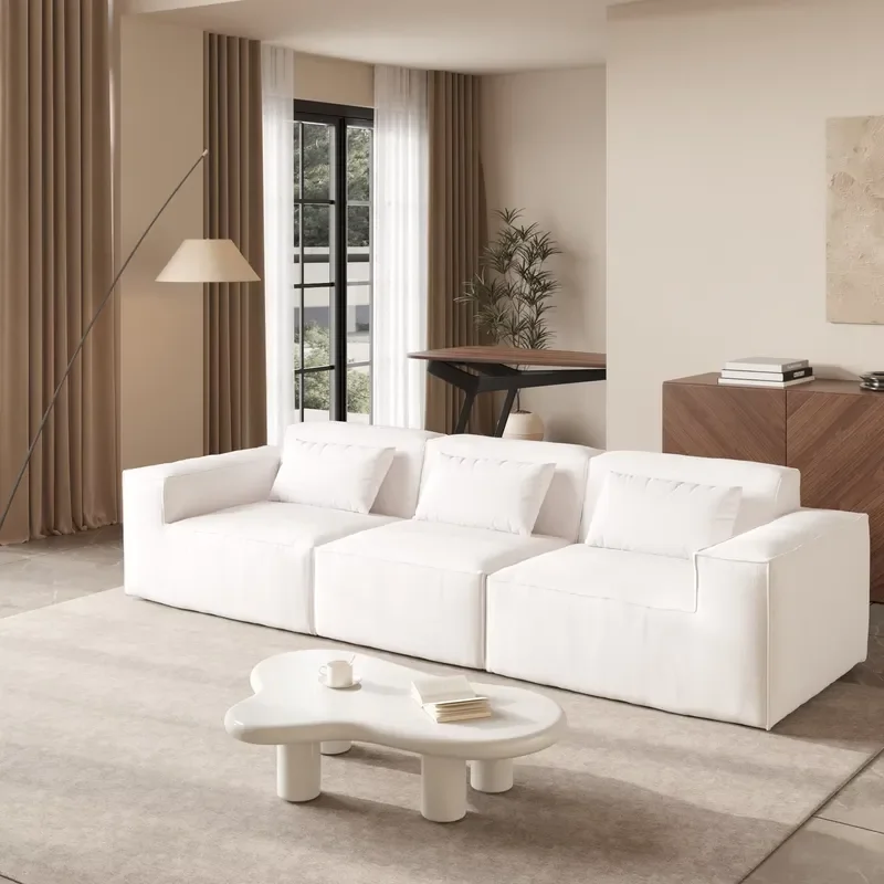 C-A US in Stock Drop Shipping Compress Modern L Shape Sofa Beige ModularSectional Sofa Cloud Velvet Fabric Living Room Couch