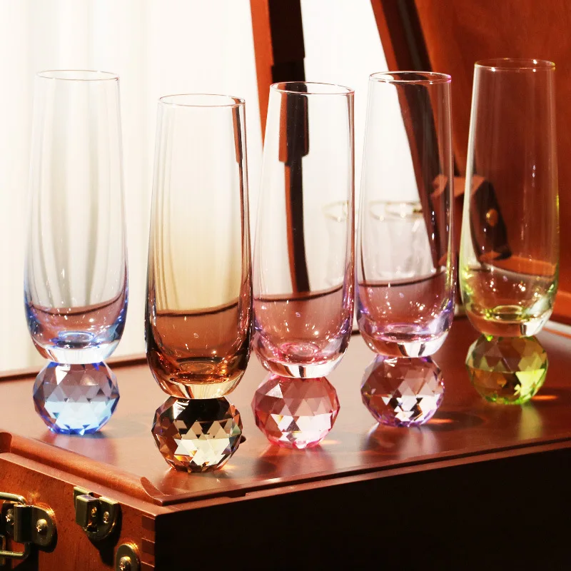 High value champagne glass gradual change water glass colored crystal glass diamond wine