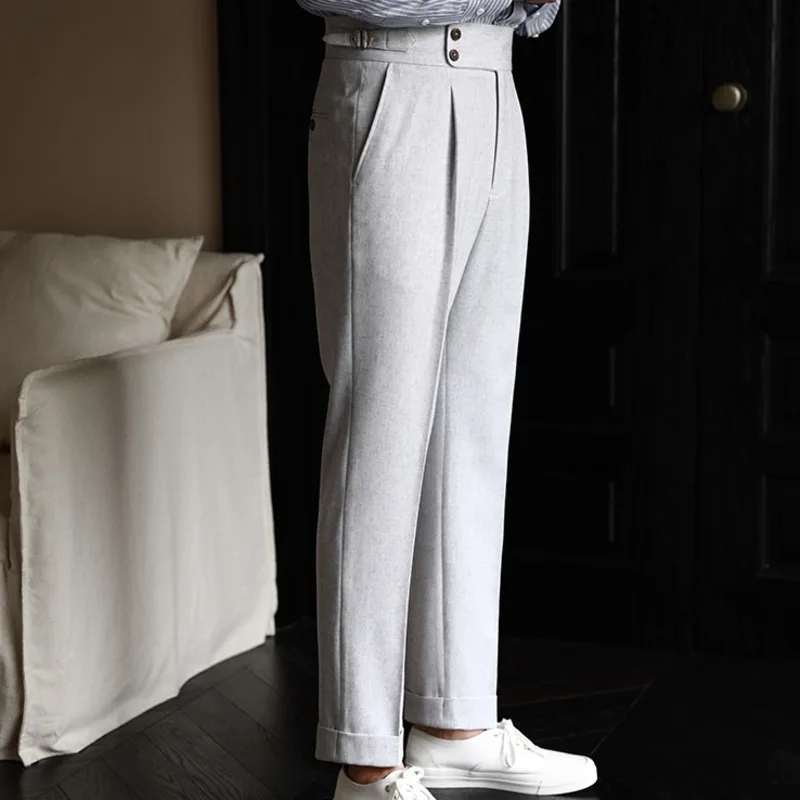 Italian Mens Formal Pant Pantalones Hombre 2023 Dress Ankle Pants Men British High Waist Straight Pants Men Social Trousers Pant