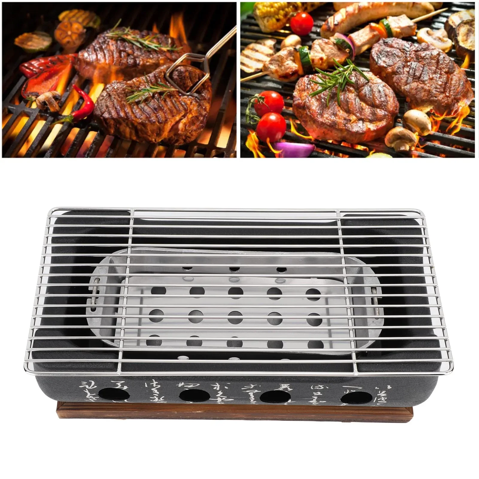 Japanese Style BBQ Grill Stove Charcoal Barbecue Stove Rectangle Calligraphy Quick Heating Aluminium Alloy Wire Grill Base