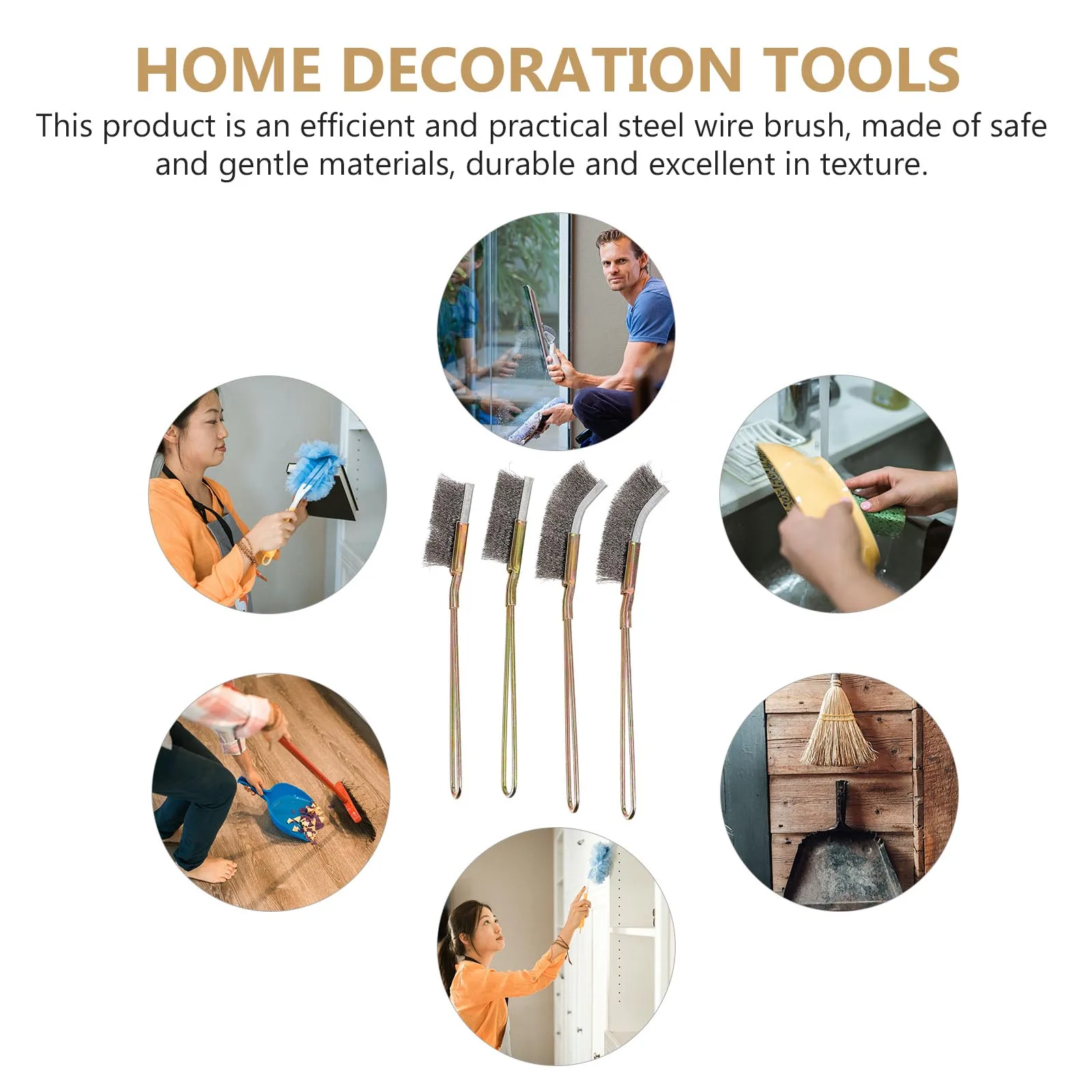 

4pcs Wire Brush Professional Cleaning Polishing Stainless Steel Manual Rust Removal Home Decoration Tools Non Slip Grip Design