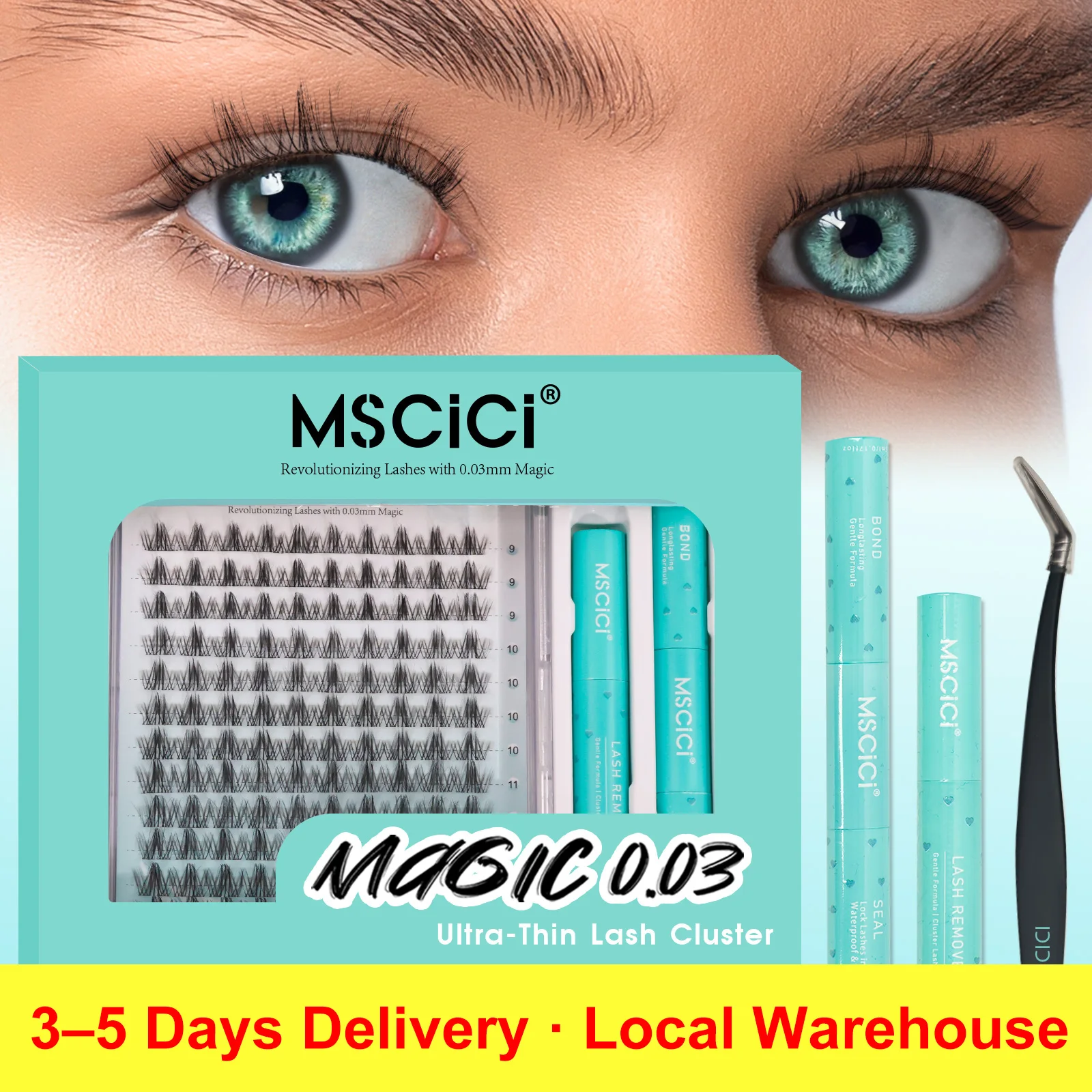 ชุดต่อขนตาแบบกลุ่ม MSCICI Short Manga - แถบติดขนตาแบบใส กาวติดขนตาแบบกันน้ำ ปราศจากน้ำยาง สำหรับดวงตาแพ้ง่าย ดีไซน์แบบมังงะ