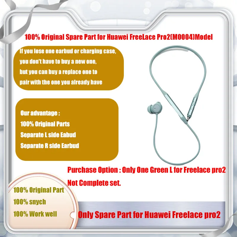 Huawei Freelace Pro2(M0004) 블루투스 헤드폰용 오리지널 부품 교체 왼쪽 및 오른쪽 부품 별도 판매, 풀세트 아님