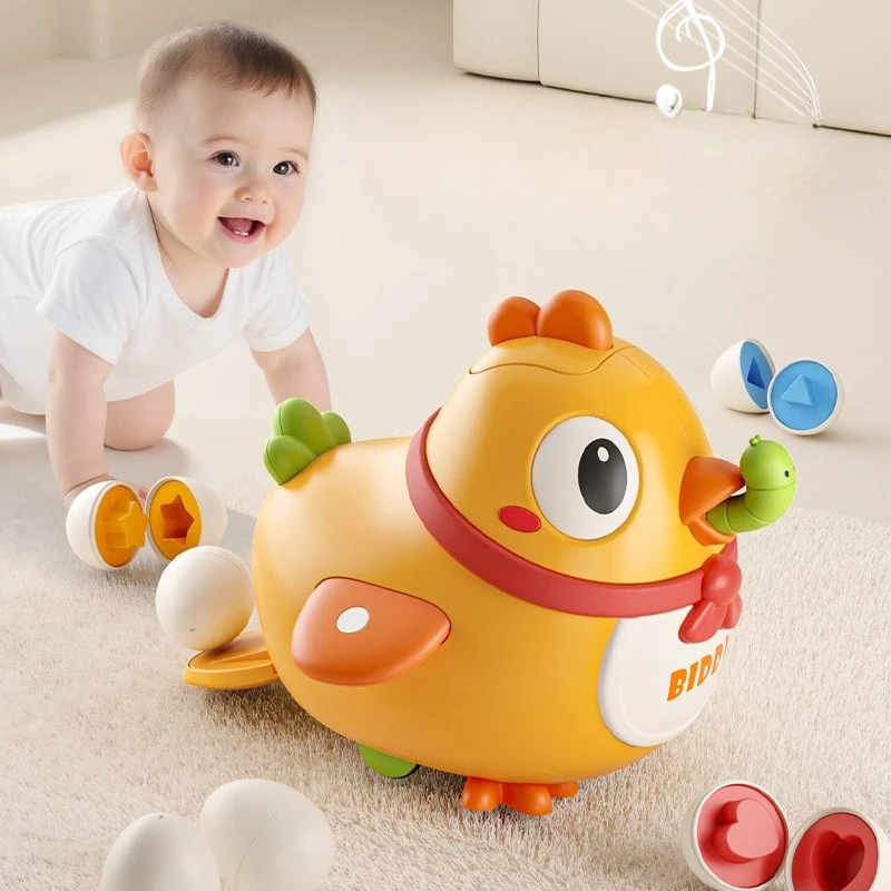 Electric Egg Laying Chicks Toy with Sound Light Music Swivel Movement Shaped Match Eggs Childrens Educational Developmental Toys