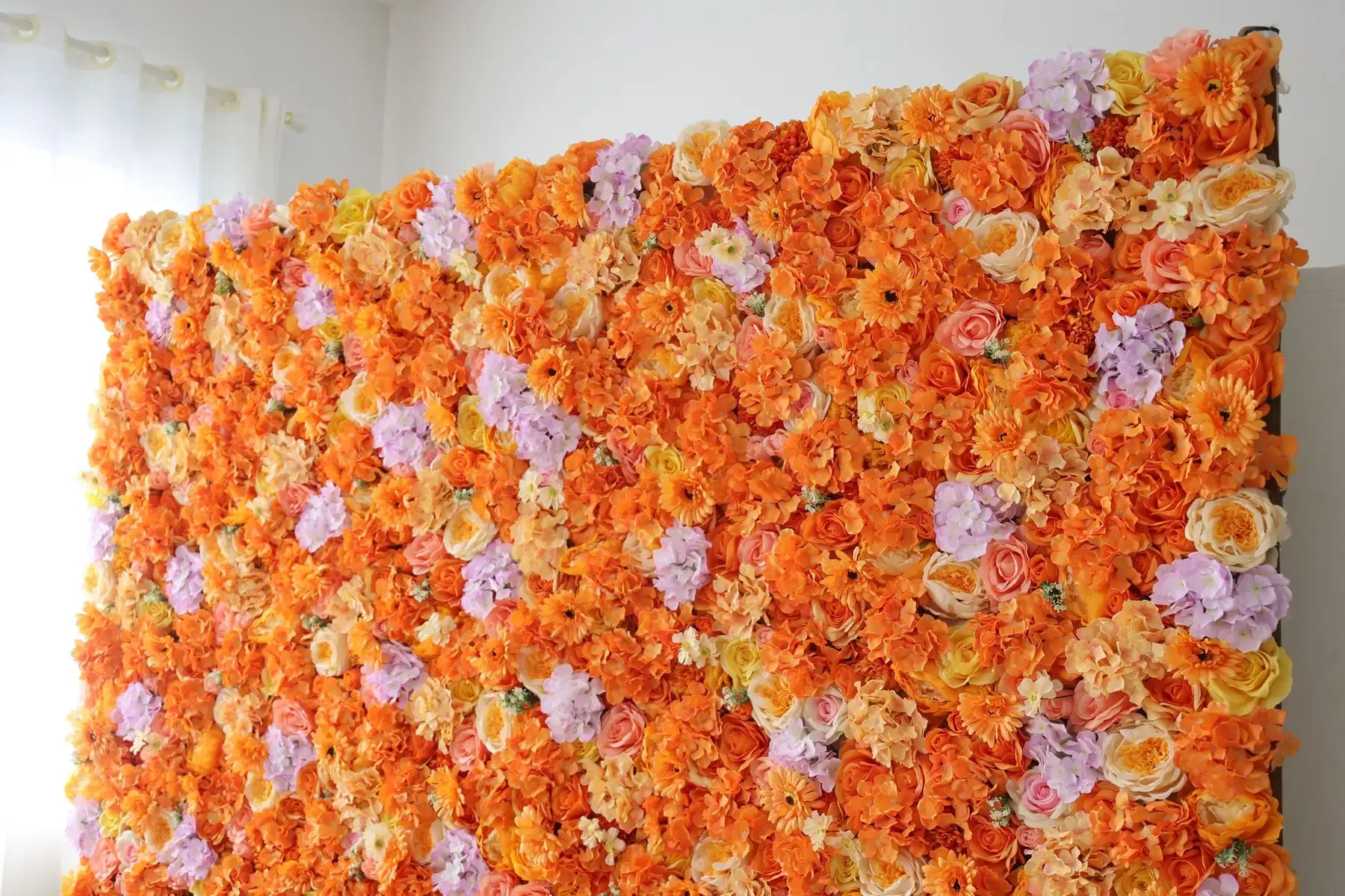 Mixed Flower series Orange and White Rose Peony pompoms 3D rolled fabric wall wedding background Milan Turf fabric plant props