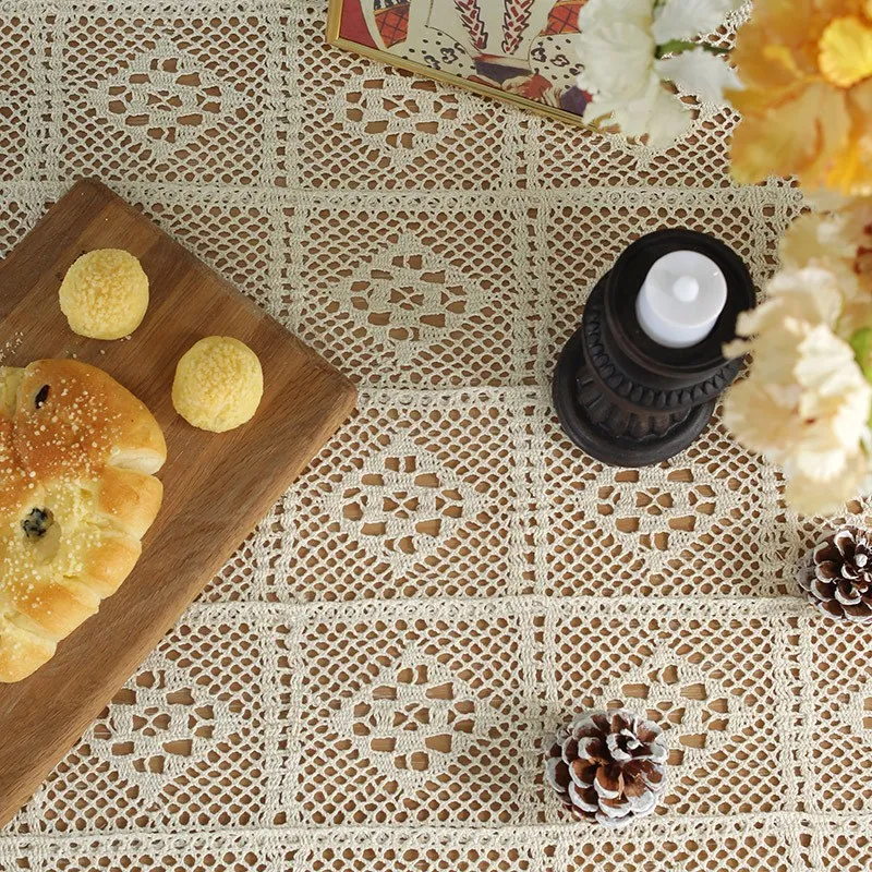 خمر اليد محبوك جوفاء خارج الكروشيه البيج مكنسة الدانتيل مضمد معلقة القماش نهاية الجدول حصيرة طاولة طعام الانتهاء مفرش المائدة #2