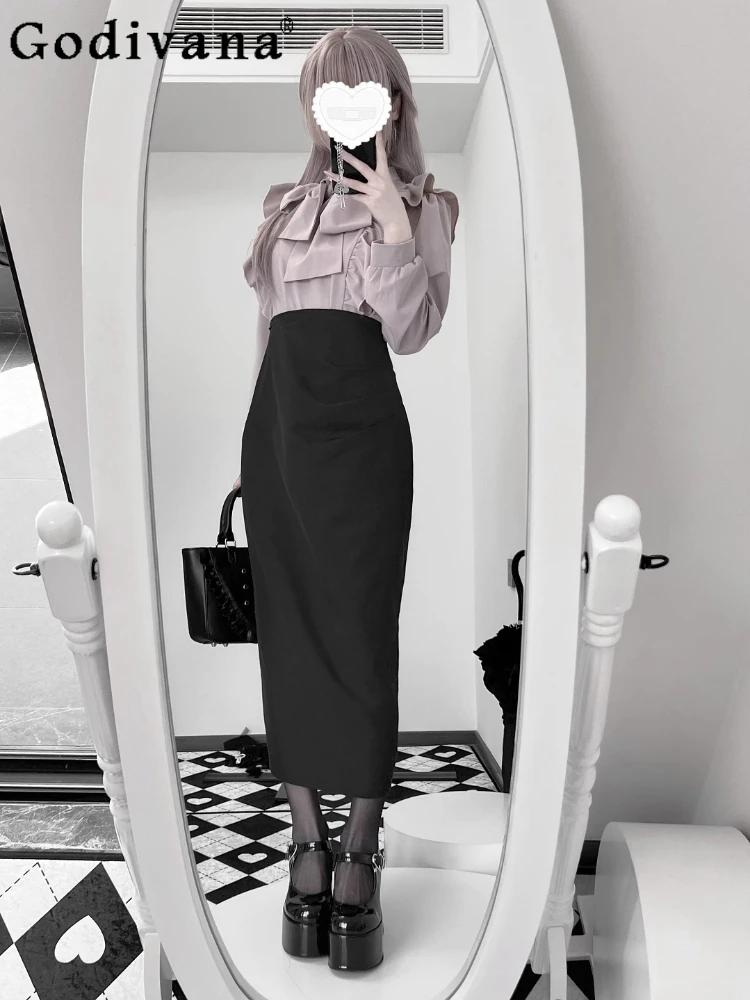

Original Japanese Mine Skirt Set Ladies Sweet Elegant Slim Fit Long Sleeve Shirt Skirt 2-Piece Set Women's Daily Basic Outifits