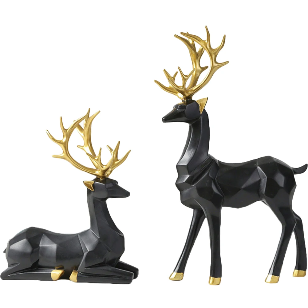 

2pcs Reindeer Christmas Deer Figurines Resin Desktop Statues Home Centerpiece Table Decorations Deer Christmas Statues For