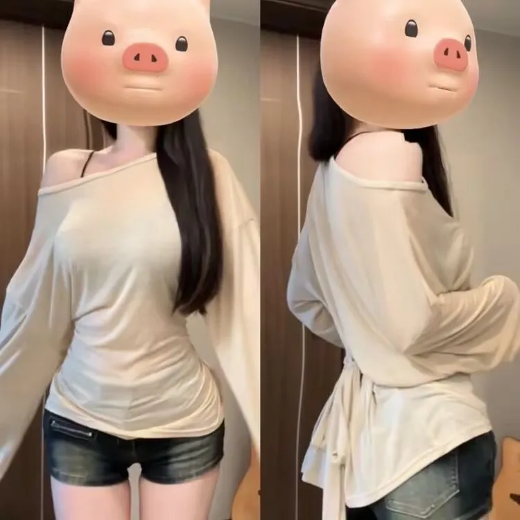 2025 Thin Slim Fit Versatile Slimming Shirt New Long Sleeved Tops Back with Waistband Top Summer Round Neck Sun Protection Blous