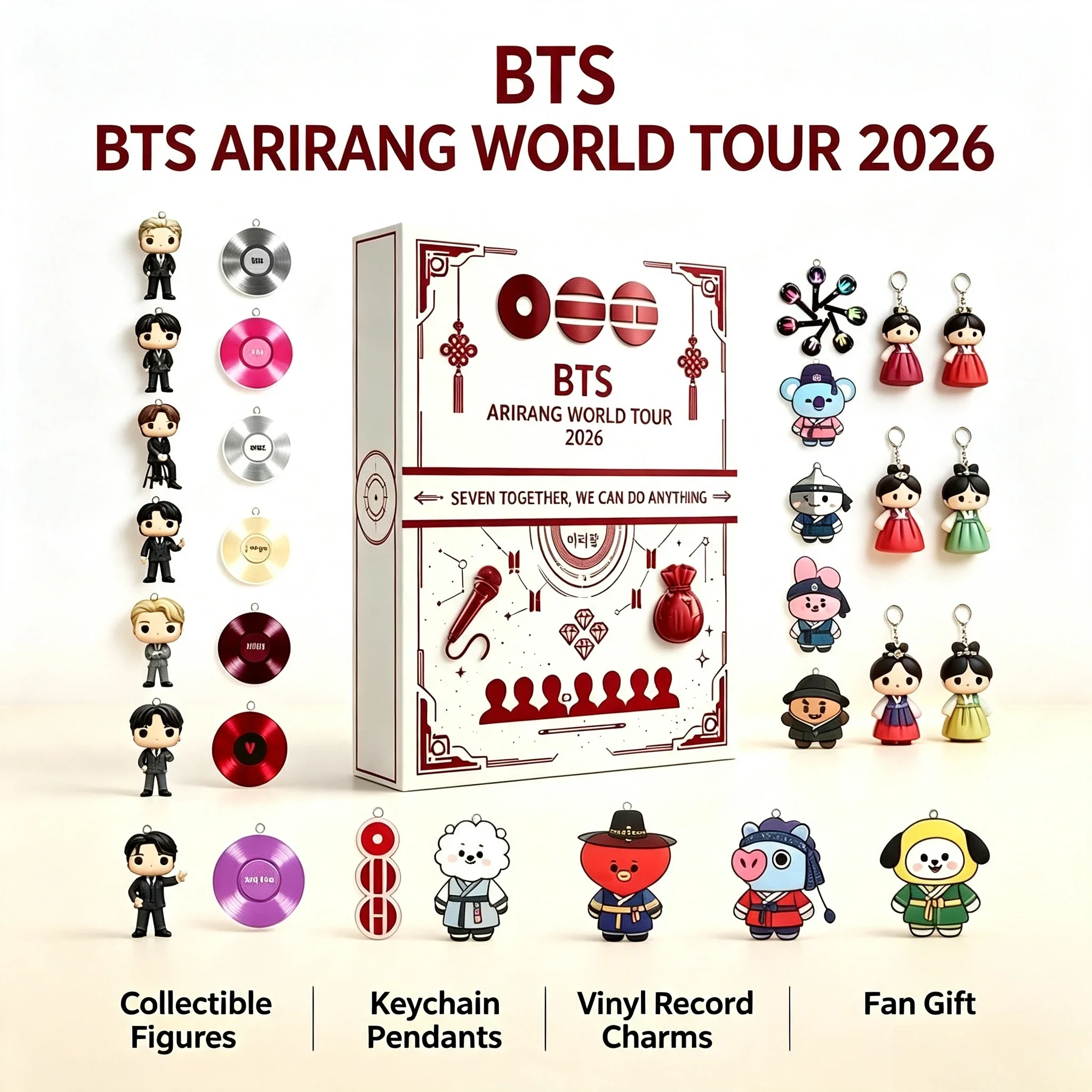 Boîte mystère compte à rebours de la tournée mondiale BTS Arirang 2026 en acrylique, 24 pièces, pendentif poupée BT21, porte-clés disque vinyle, figurine, cadeau de collection @