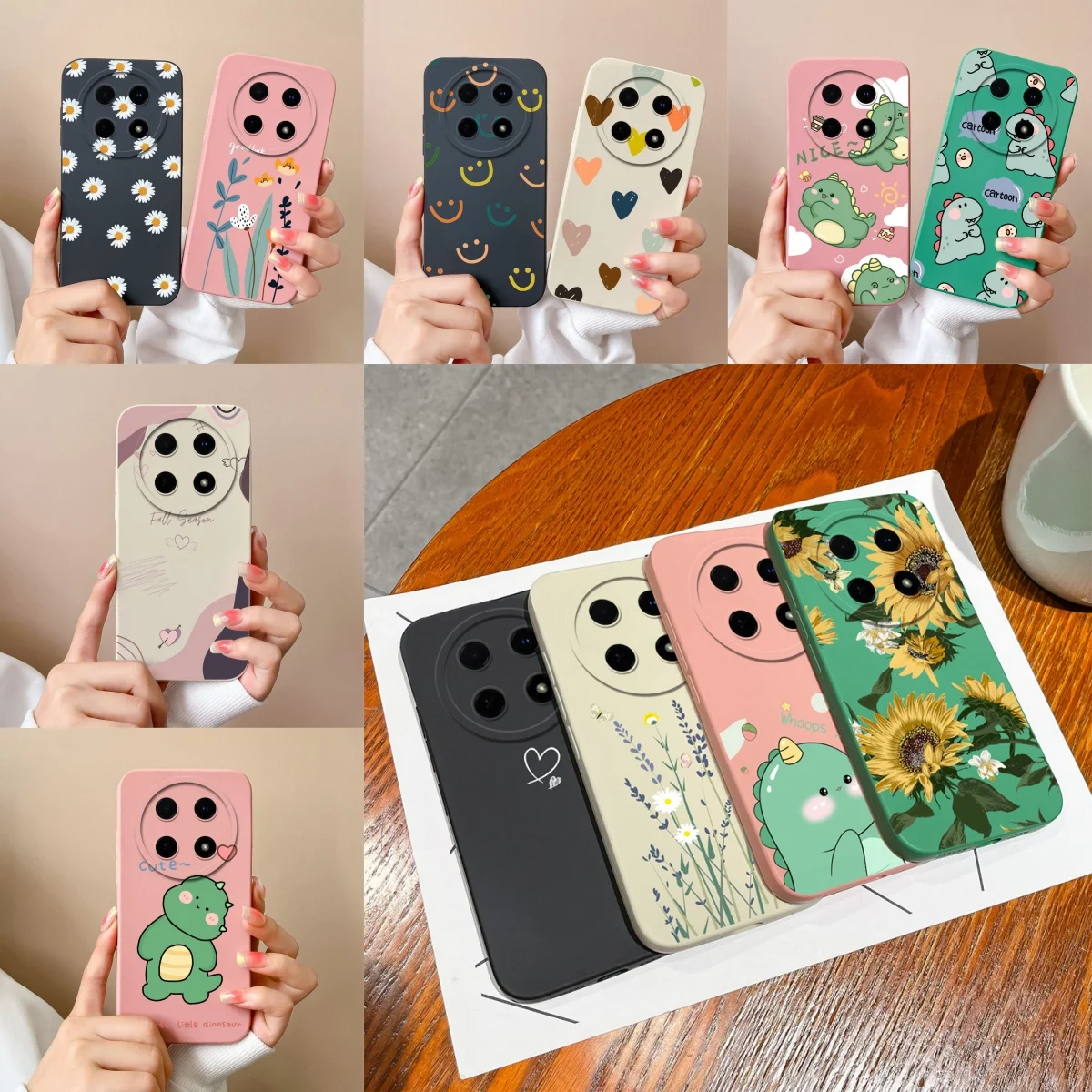 For Huawei Nova 12i Case Cute Cartoon Dinosaur Pattern Smooth Liquid Silicone Phone Cover For Huawei Nova12i Funda Bumper Shell