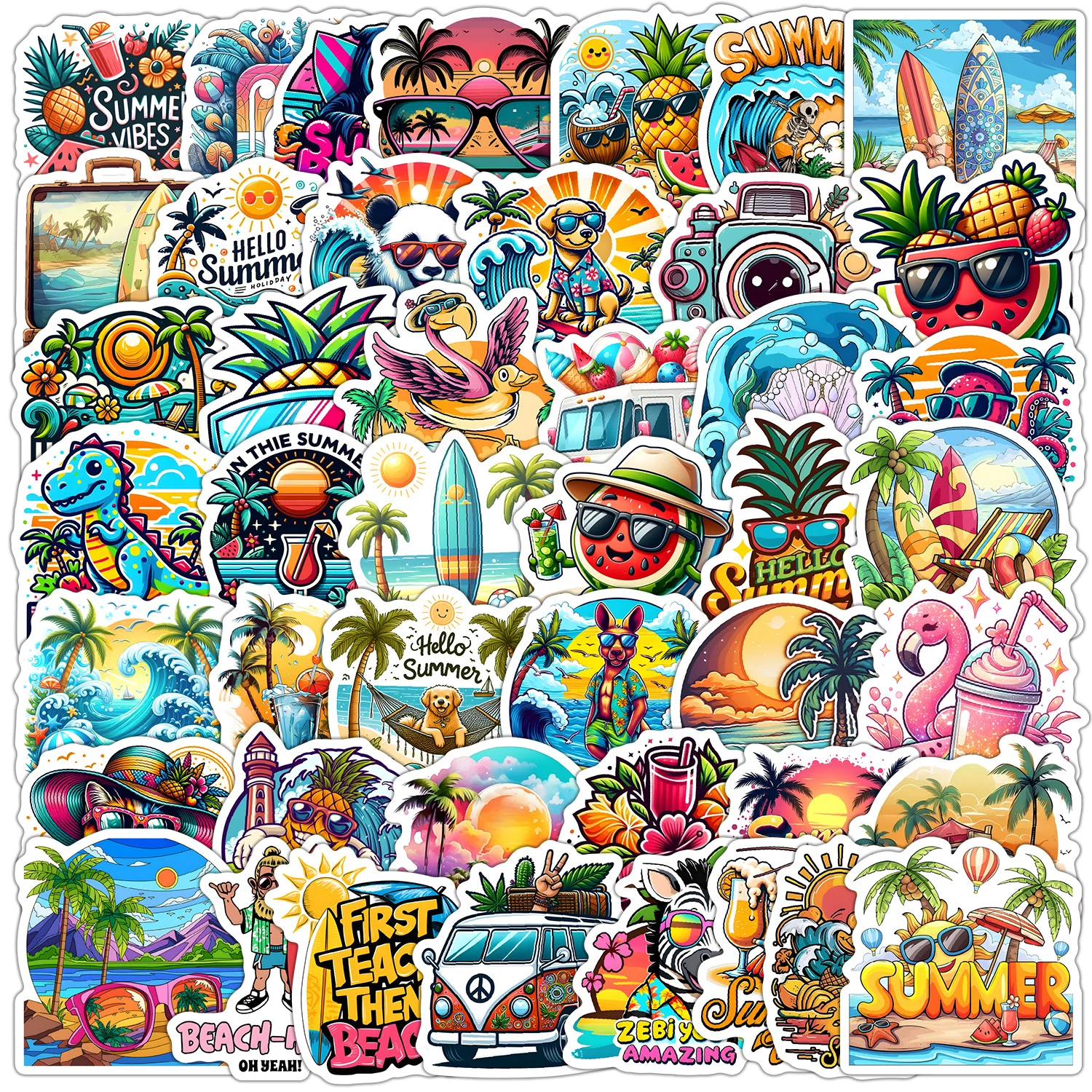 

10/50PCS Colorful Summer Graffiti Stickers Funny Summer Creative Cartoon Decal DIY Luggage Phone Guitar Helmet Fridge Kid Toys
