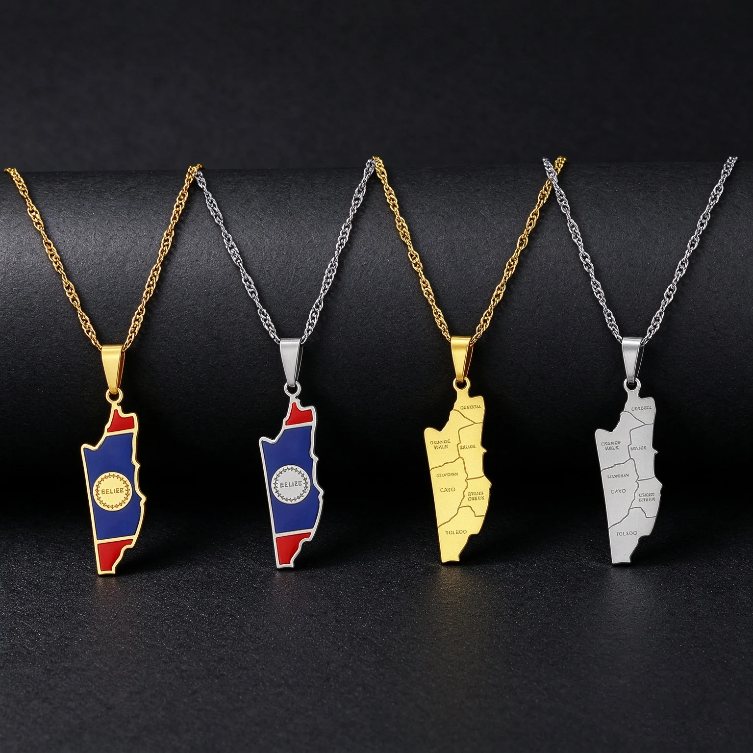 Hot Selling Vintage Enamel Belize Map Flag City Name Pendant Necklace For Men Women Fashion Patriotic Trendy Jewelry Gift