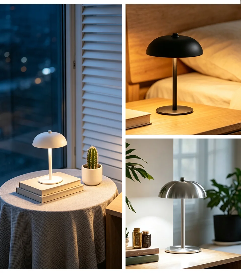 Cordless Mushroom Table Lamp Touch Control Dimmable LED Desk Light Rechargeable Bedroom Night Light Home Decor Gift