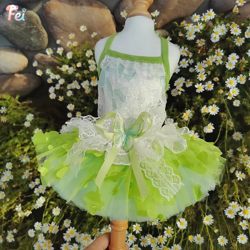 

Green Lace Butterfly Dress for Dogs & Cats – Lightweight, Breathable Summer Apparel, Cute Pet Clothing for Small Dogs & Cats