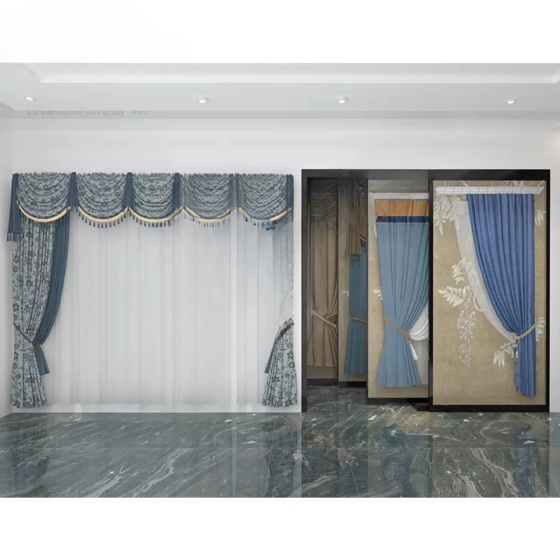 &c Boya New Type Curtain Wallpaper Display Stand Sliding Type Curtain Display Rack Stand for Showroom Display System
