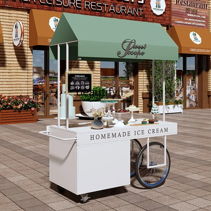 

YH Outdoor mobile snack stall cart wrought iron stall trolley square stall display stand