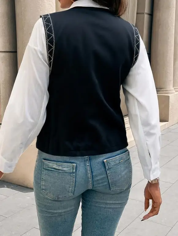 

Autumn New Fashion Retro Ethnic Style Embroidered Button Front Open Sleeveless Vest Jacket for Women's Casual Vest Jacket