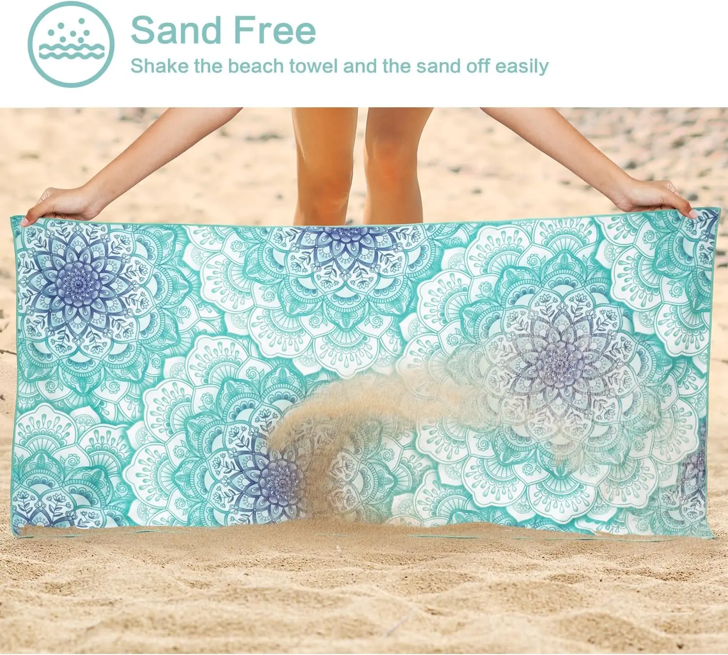 Mandala Beach Towel 31.5x63 Inch Blue Green Floral Print Boho Style Soft Microfiber Quick Dry Bath Towel for Summer