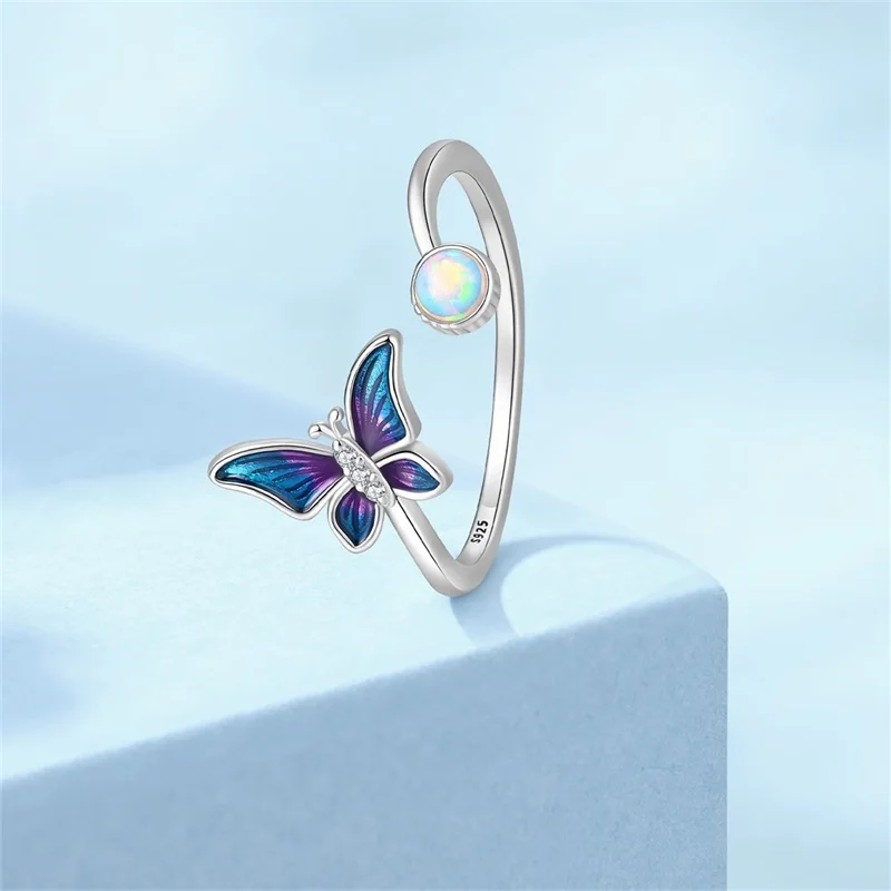 

2026 Popular 925 Sterling Silver Blue Butterfly Flower Ring High Quality Original For Women Girls Birthday Jewelry Gifts