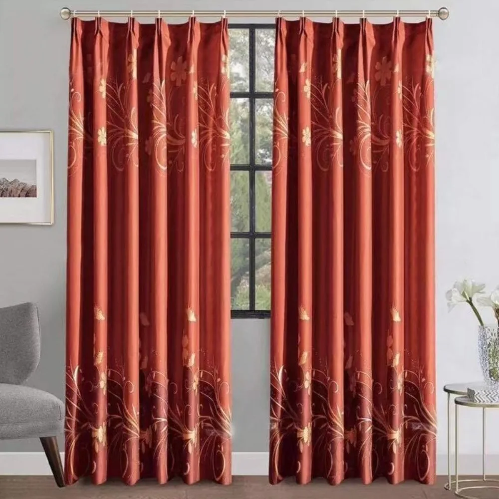 1Pcs Floral Print Window Curtains Thickened Sunscreen Shade Window Drape Heat Insulation Punch Free Home Decoration Curtain