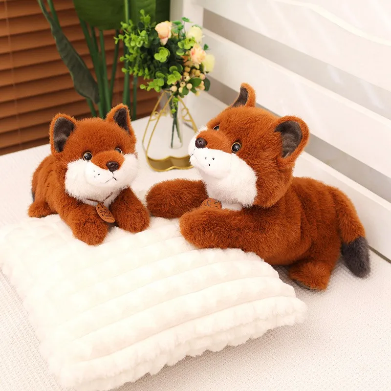 Cute Simulation Furry Huggable Fox Doll Soft Stuffed Sitting/Lying Fox Doll Pillow Home Decor Birthday Christmas Gift