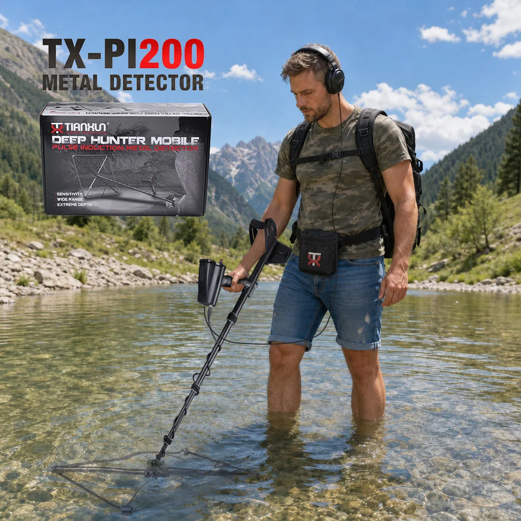 PI200 Pulse Induction Metal Detector Professional Gold Silver Treasure Hunter 60*60CM Big Coil 5M Rechargeable Metal Detector