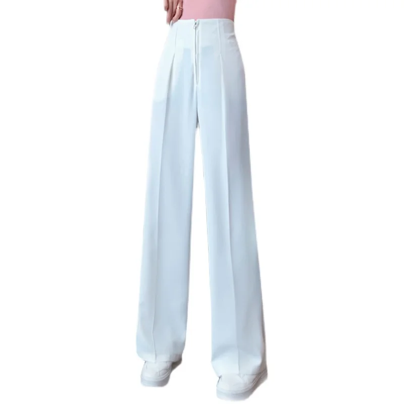 2023 New High-Waist Zipper Loose Drape Thin Section Women\'s Wide-Leg Straight Suit Slim And Versatile Trousers