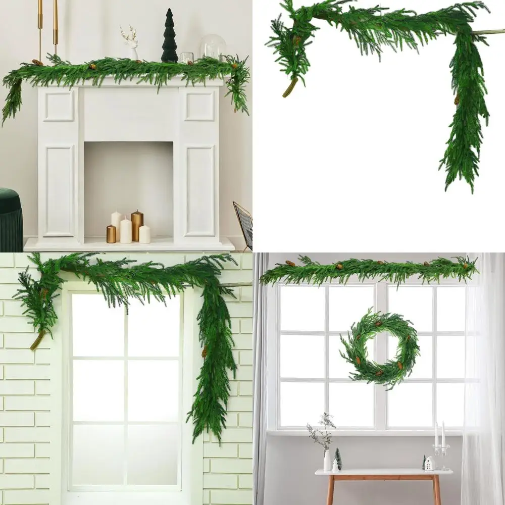

Пара 6-футовых искусственных рождественских сосновых гирлянд Norfolk с конусами для сезонного домашнего декора