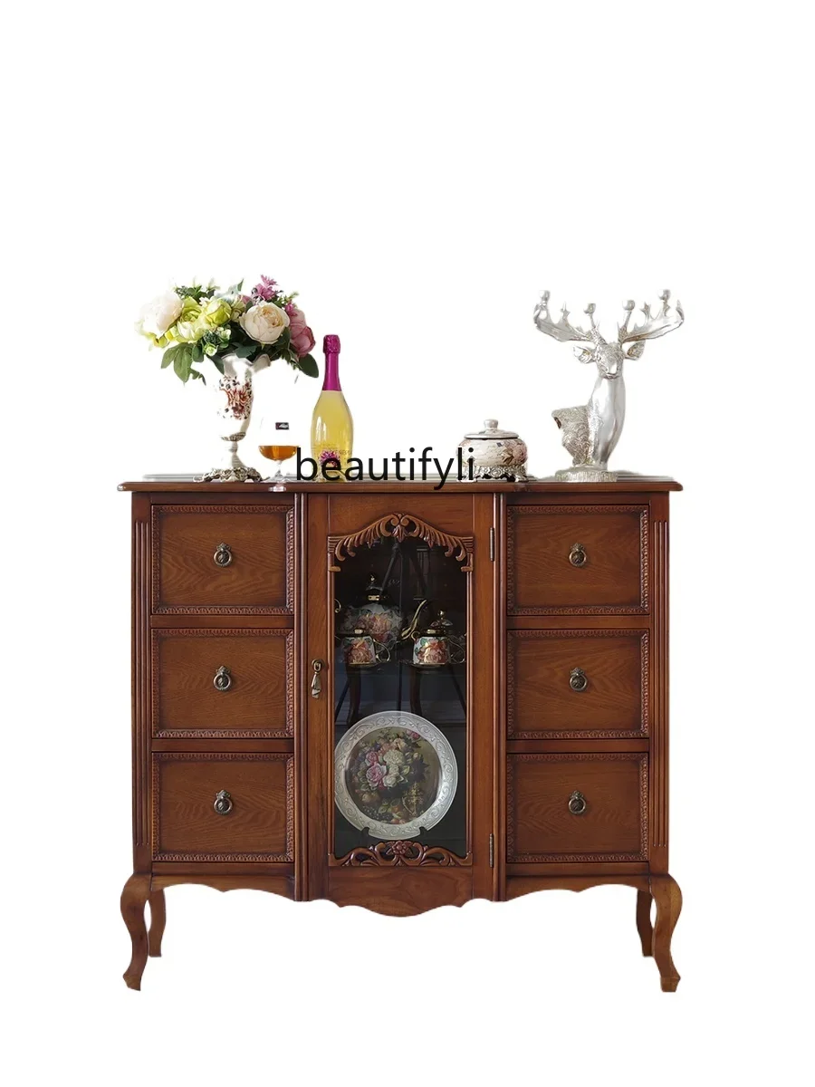 

Solid Wood Sideboard Furniture Wine Cabinet Retro Porch Living Room Dining Room Tea Storage Chest of Drawers