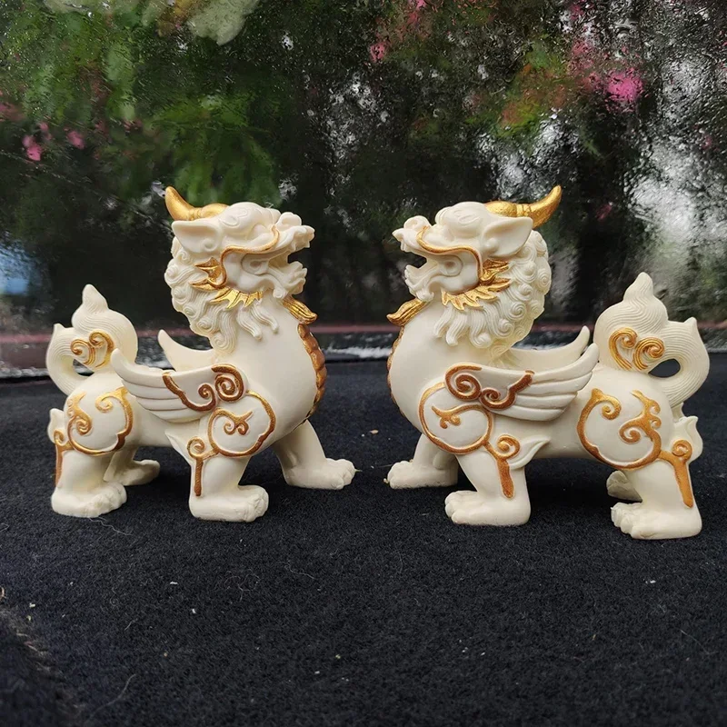 Chinese mascot Kirin Statue Resin Art Sculpture Mythical lucky animals Home Living Room, Room Office Decorations A pair