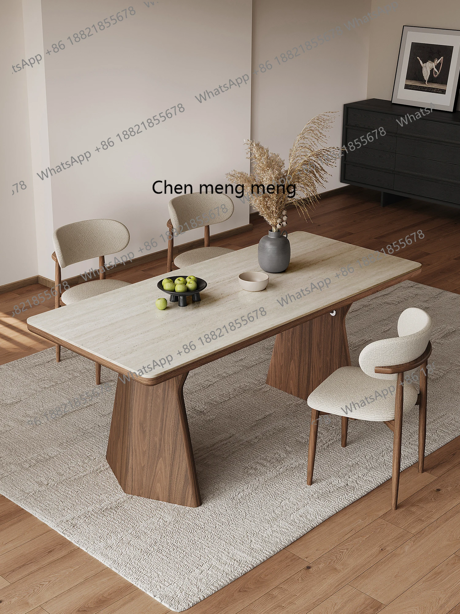 โต๊ะอาหารไม้จริงสไตล์โมเดิร์นมินิมอลหรูหรา โต๊ะอาหารไม้วอลนัทระดับไฮเอนด์