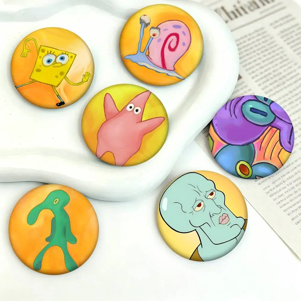Anime S-SpongeBob Squidwards Abstract Art Cartoon Style Badge Brooches On Backpack Decoration Round Enamel Pins For Accessorys