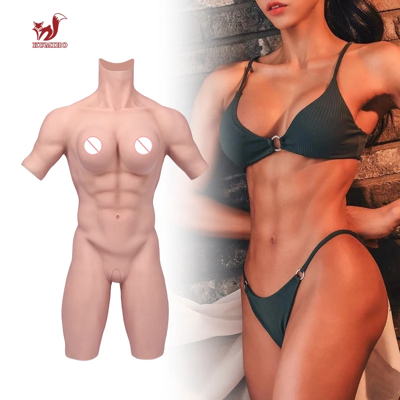 KUMIHO Bodybuliding Muscle Suit Cosplay Silicone One Piece Bodysuit Fake Boob Breast Forms For Crossdress Transgender Drag Queen