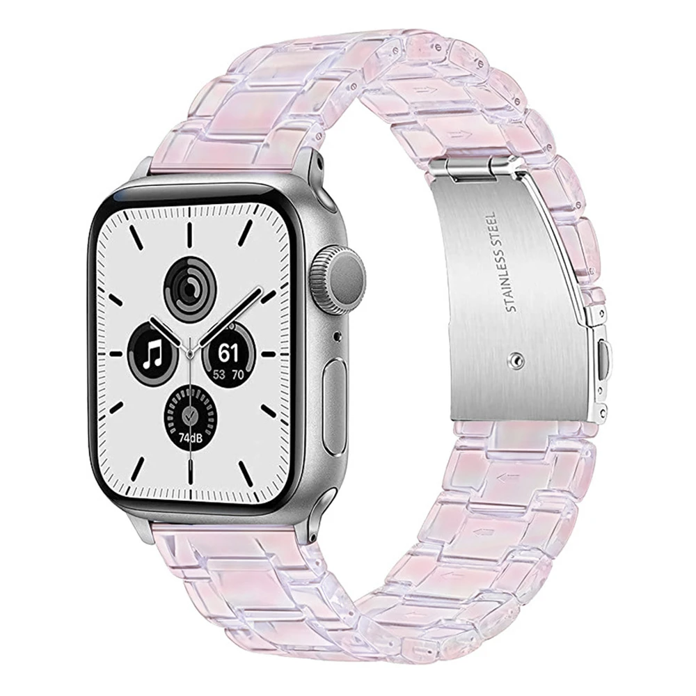 For apple watch 7 41mm 45mm band clear rainbow resin strap for iwatch se apple watch 6 5 4 40mm 44mm 3 38/42mm band transparent