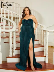 Missord Nieuwe Plus Size Strapless Geplooide Split Groen Fluwelen Prom Feest Avond Formele Gelegenheid Jurken