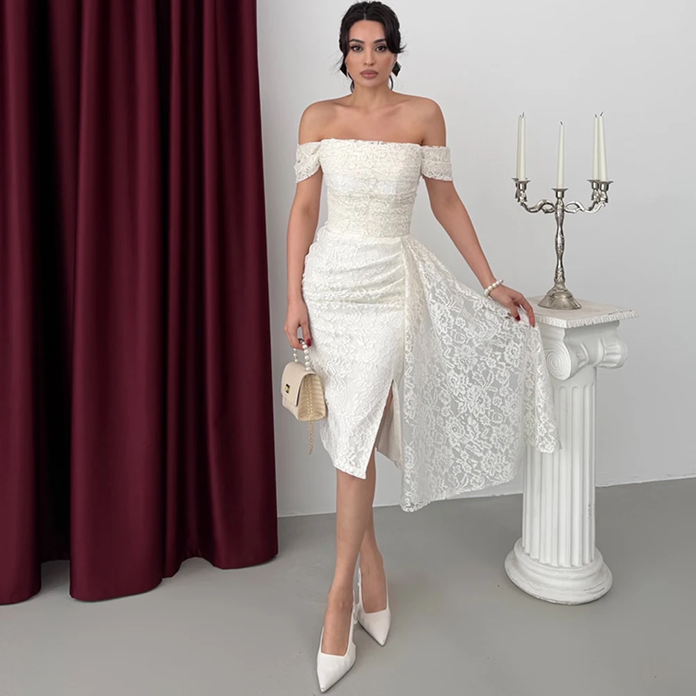 

Elegant White Lace Evening Dress Classic Mermaid Party Dresses Fashion Boat Neck Zipper Back Customized Special Occasion Gowns