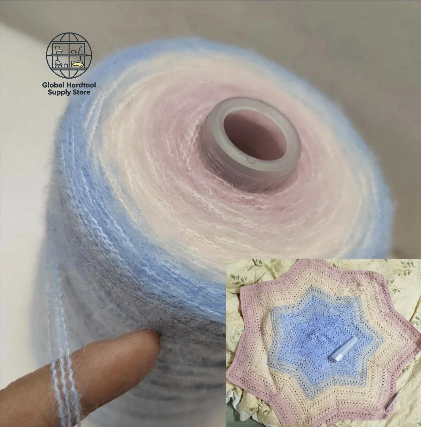 Hand Knitted Seven Star Blanket Gradient Color Cake Yarn Soft Cozy Scarf Shoulder Wrap Blanket Medium Thickness Wool Thread
