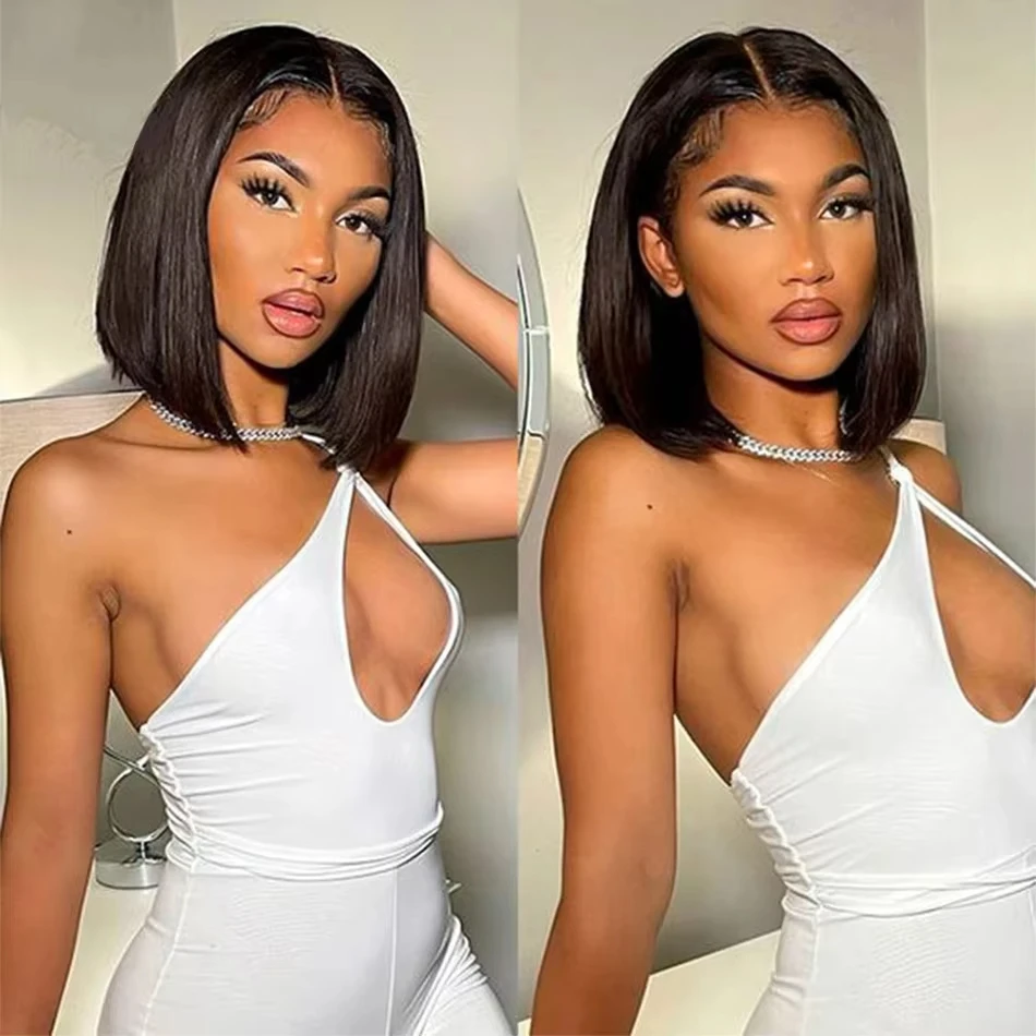 Straight 200% Density Short Bob 13x4 Lace Front Human Hair Wigs Women Brazilian Lace Frontal Wig Glueless Closure Wig